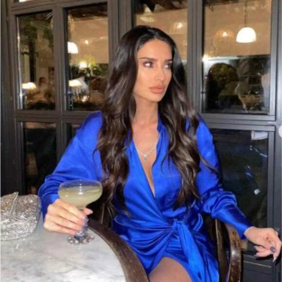 ZARA Satin Effect Wrap Dress Royal Blue {F41} - Picture 4 of 10